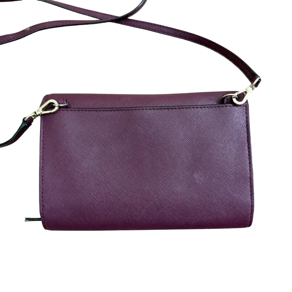 Kate Spade Burgundy Saffiano Leather Crossbody Wallet Bag VGUC Many Card Slots